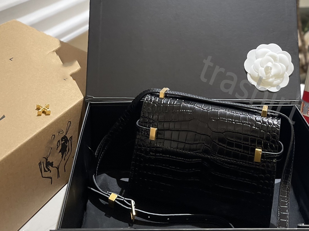 Alta Qualidade Designer Ombro Bolsas De Luxo Bolsas De Moda Feminina Cor Sólida Y S -Shaped Tote Preto Bezerro Clássicos Diagonal Pele De Crocodilo Elegante Saco Envelope