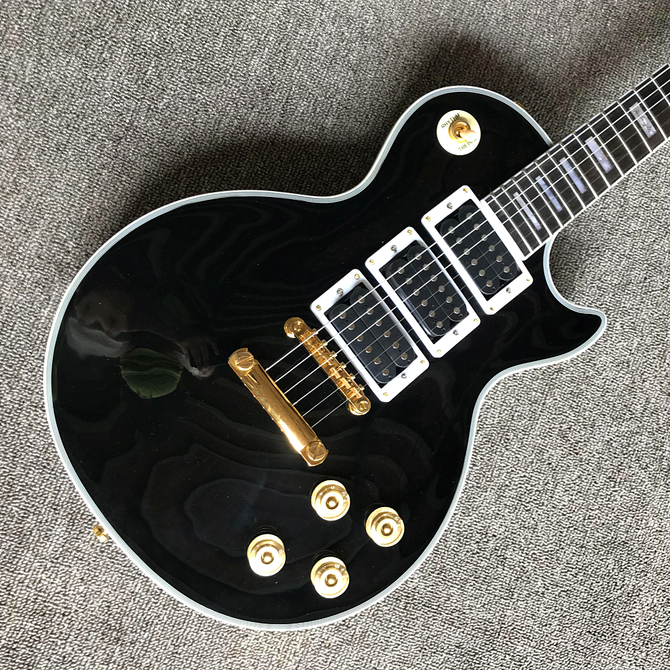 Anpassad butik en bit nacke Peter Frampton Black Electric Guitar, 3 -delad pickup, Rosewood Fingerboard, guldhårdvara, gratis frakt