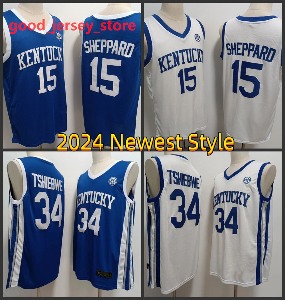 Kentucky Wildcats basketbalshirts #15 Reed Sheppard #34 Oscar Tshiebwe