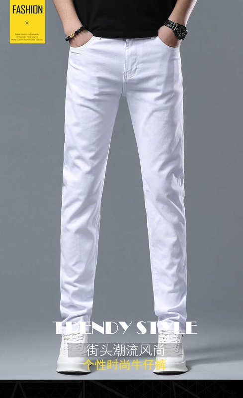 Herr jeans designer 2023 vit för våren och hösten ny smal fötter high end mode märke elastiska casual ljus byxor kqh9