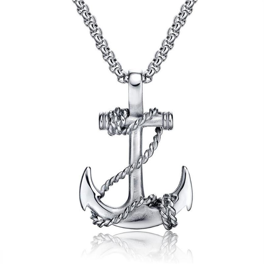 Chains Stainless Steel Sea Anchor Sailor Men Necklaces Chain Pendants Punk Rock Hip Hop Unique For Male Boy Fashion Jewelry Gifts336F