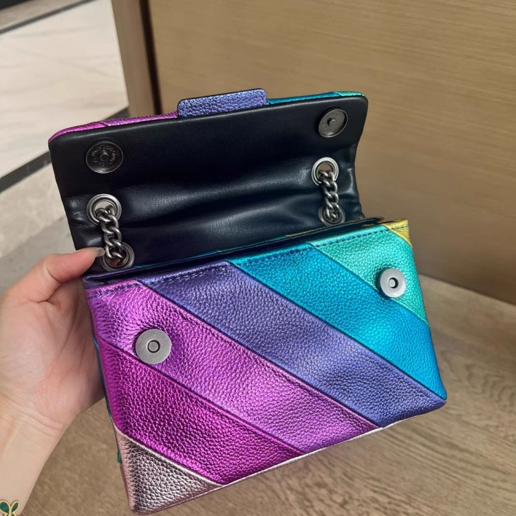 Design fashionabla crossbody väska kvinnors axelväska regnbåge uggla påse retro metall laser kedja påse lappt läder middag väskor