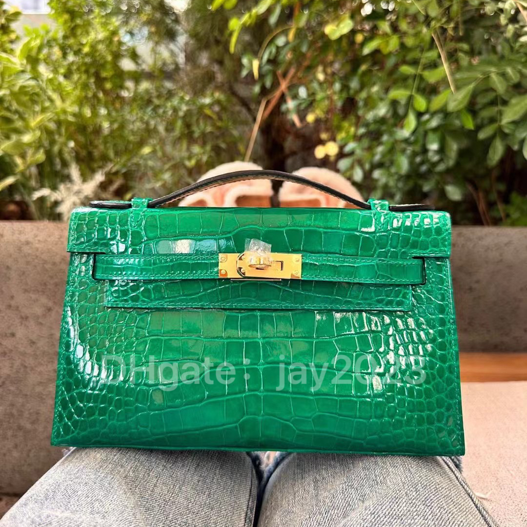 10s designer saco 22cm sacola real brilhante niloticus crocodilo saco marca bolsa de luxo totalmente artesanal cera linha costura
