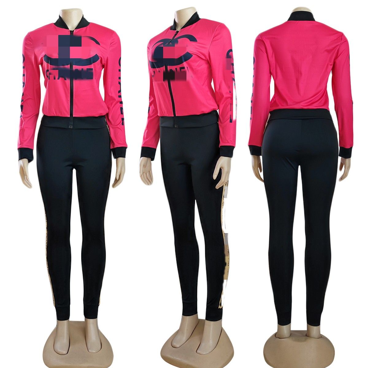 Frühling Zwei Stück Hosen Trainingsanzug Frauen Outfits Casual Print Zipper Jacke und Jogginghose Sets Freies Schiff