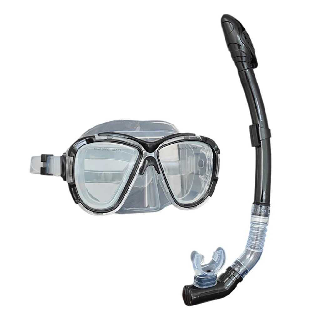 Acessórios de mergulho máscara de snorkel com lente de vidro temperado físico natação à prova d'água óculos de silicone macio tubo seco completo óculos de snorkel de mergulho se 240118