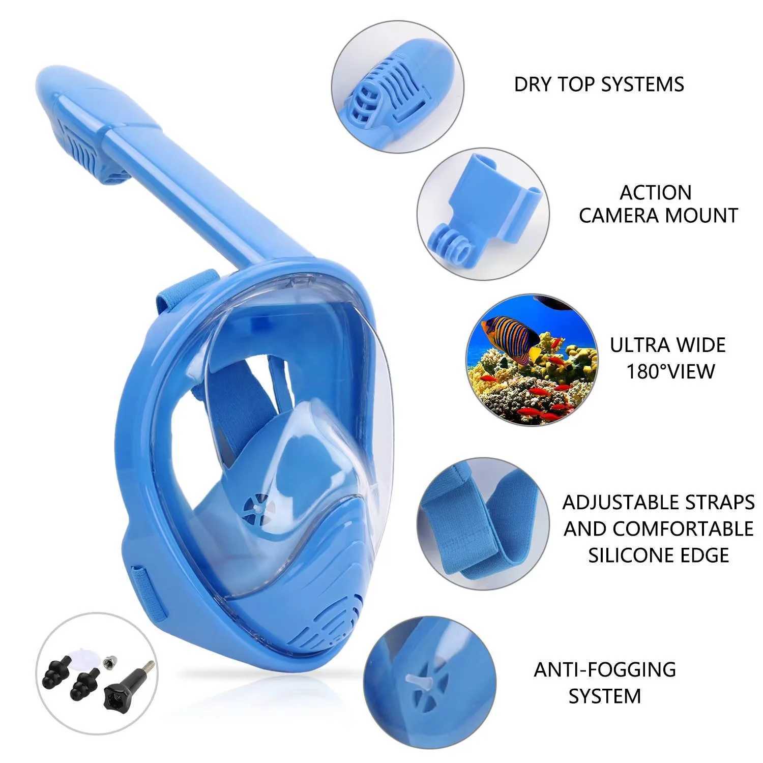 Accesorios de buceo NUEVA máscara de snorkel de cara completa Máscaras de buceo para niños con un innovador sistema antifugas para evitar la niebla Gear 180 Panoram Drop Shipping 240118