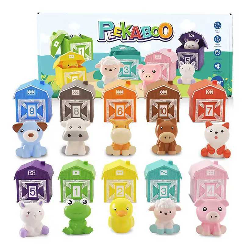 Nesting Stacking toys Children Color Sorting Animal Matching House Montessori Game Rainbow Finger Puppet Number Cognition Parish Learning Sensory Toys 240118