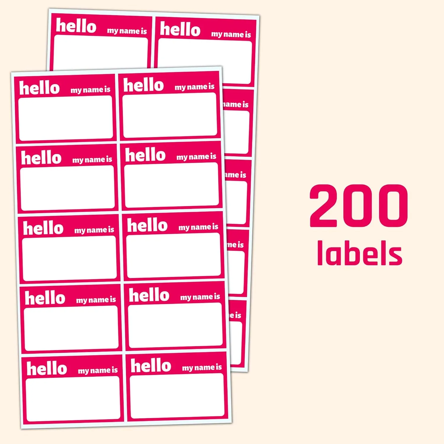 200 Pack - Hello My Name Is Stickers, 75 x 50 mm - Red 600pack happy sad smilling face emotion stickers 2.5cm red garden
