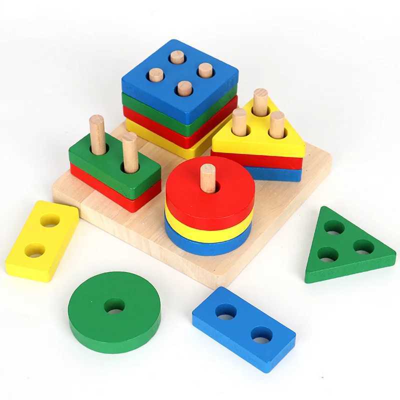 Jouets de nidification en bois Montessori pour enfants, tri du bois, ceinture empilable, filles et garçons, forme de couleur, jouets éducatifs précoces pour les tout-petits