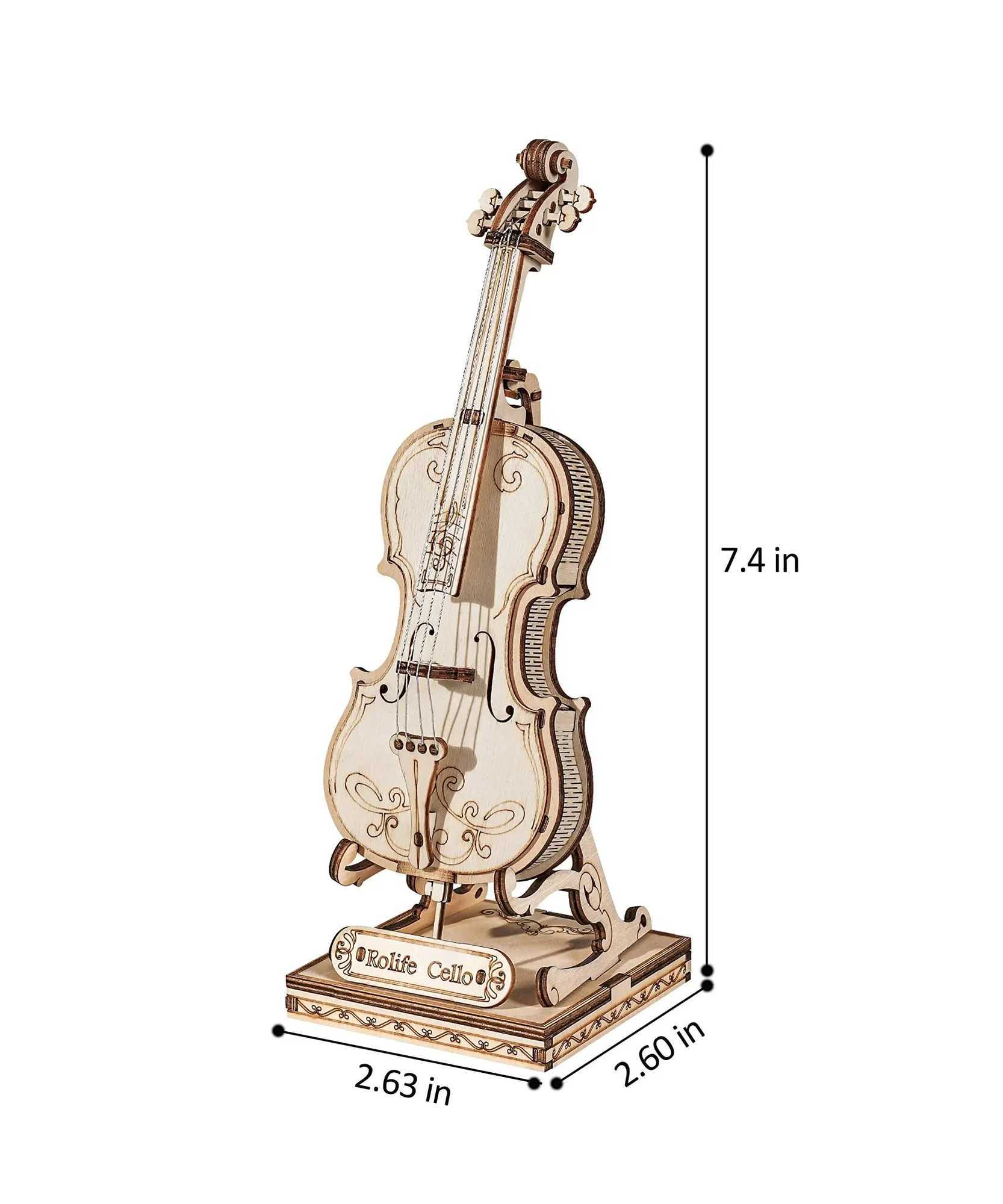 3D Puzzles Robotime Hands Craft DIY 3D Wooden Puzzle - Cello Musical Instrument Assembly Building Model Kit Brain Teaser Puzzles ToyL231223