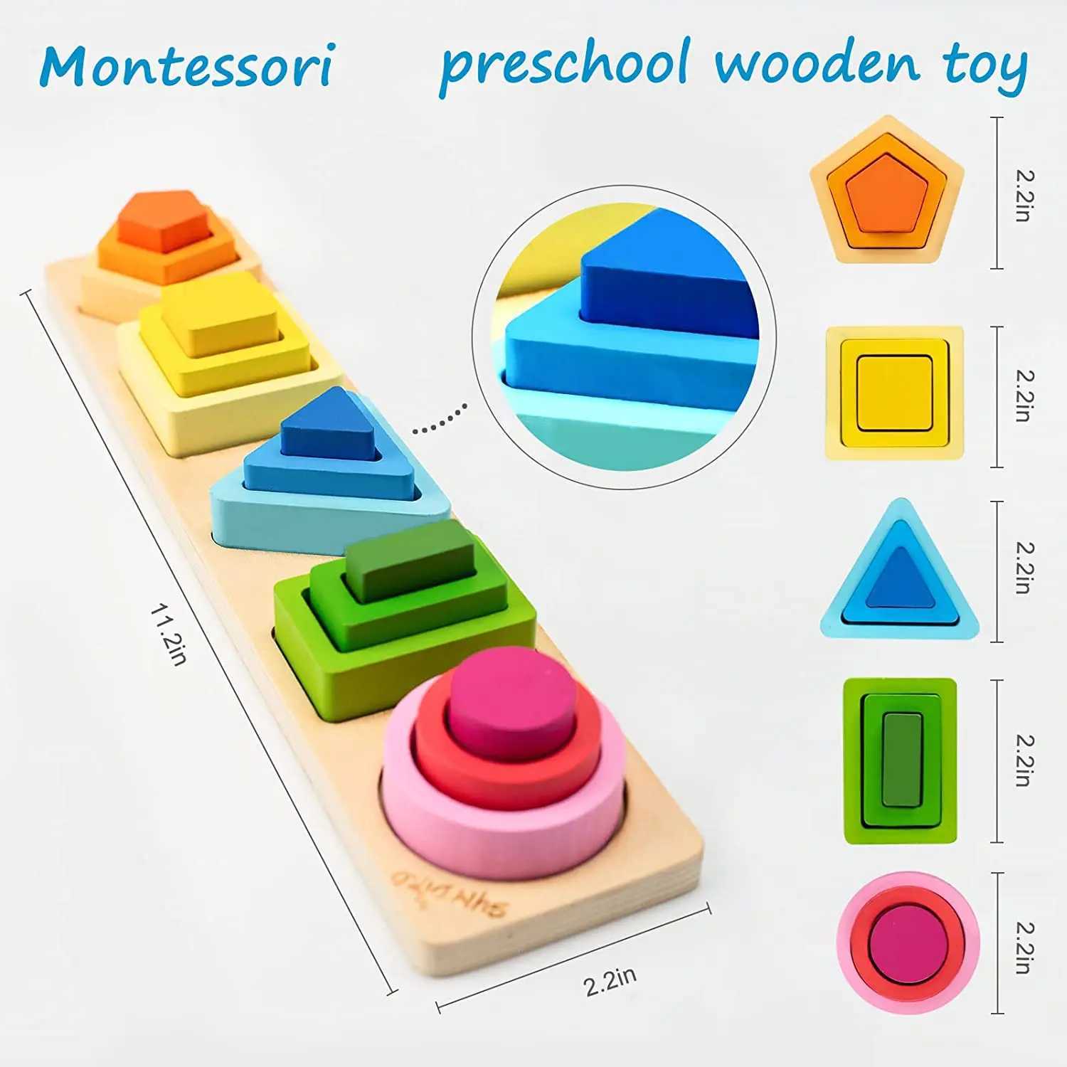 Giocattoli di nidificazione Montessori Legno Ordinamento in legno Giocattoli impilabili bambini piccoli Forma educativa Selezionatore di colori Regali bambini in età prescolare