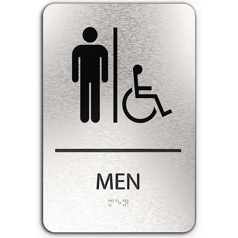 Cartello bagno personalizzato all'ingrosso Accessibile disabili Tattile Braille Nuovo ADA Segnaletica porta da muro WC sedia a rotelle unisex Cartello ristorante affari 8 