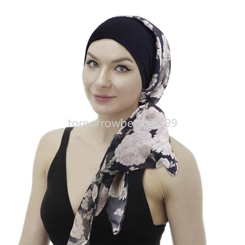 Nieuwe Vrouwen Houtvervanger Katoenen Hoofddoek Chiffon Lint Sjaal En Hoed Mode Gedrukt Wrap Hoofd Streamer Cap Durag Piraat hoed