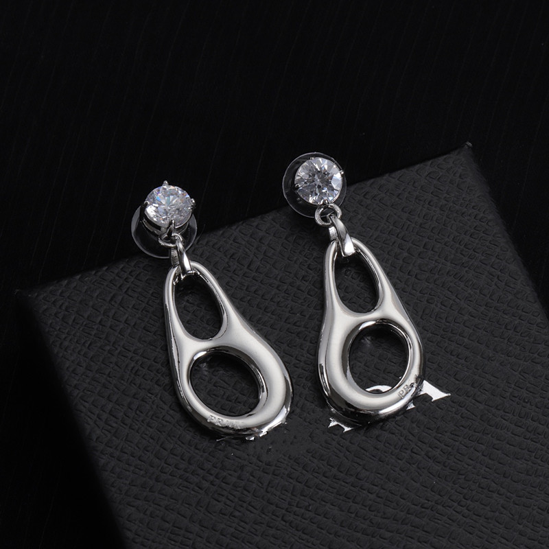 Boucles d'oreilles en acier inoxydable plaqué argent Mode Femmes Géométrique Marque Desigenr Lettre Cristal Strass Perle Boucle D'oreille Femmes Bijoux De Mariage