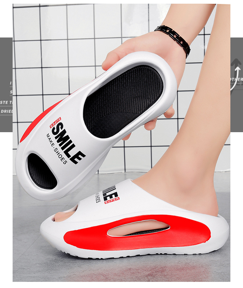 Summer couple slippers with thick soles and a feeling of stepping on feces cool slippers with a straight line EVA men's and women's sports trend slippers