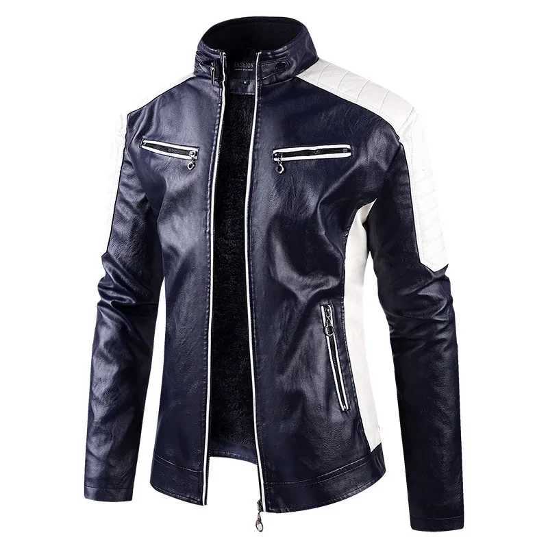 Men`s Jackets Men Stand Collar Moto Leather Jackets Fleece Winter Jackets Slim Fit PU Leather Coats High Quality Male Fashion Casual Jackets