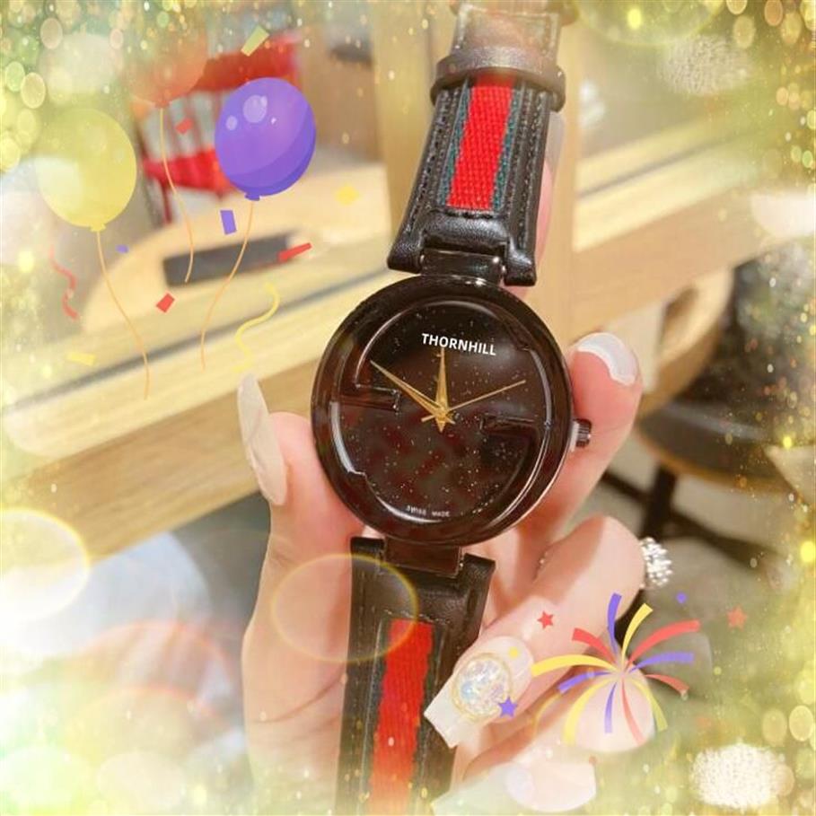 Fashion Small Bee G Shape Quartz Watches Casual Rose Gold Black Case Famous Clock Genuine Leather Belt female Ultra Thin Lady Wris271Z