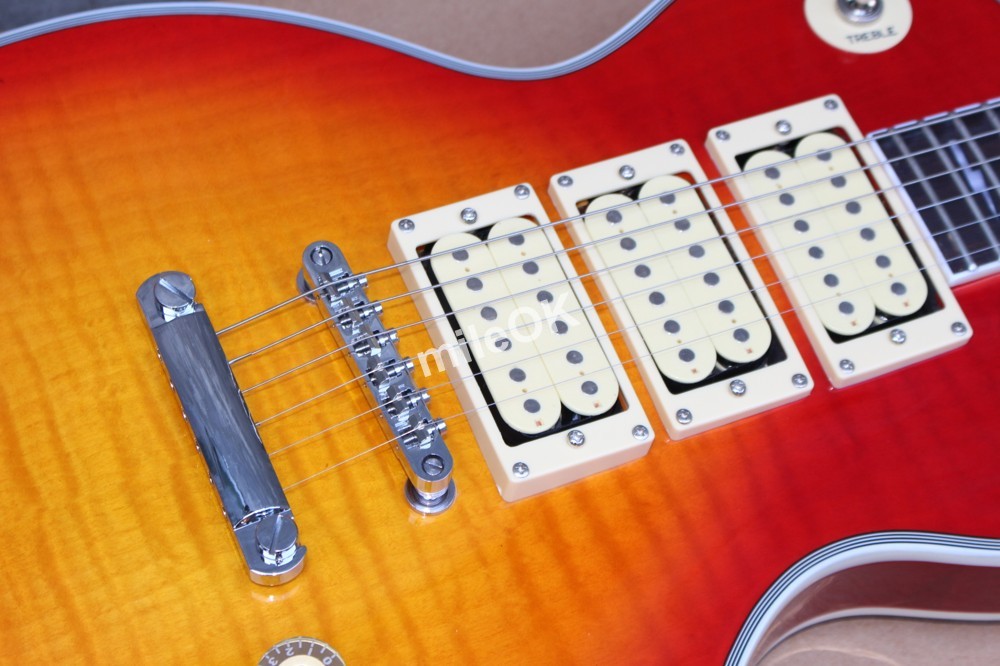 Heiß! Custom Shop Ace Frehley Signature 3 Pickups E-Gitarre, Vintage Sunburst Tiger Flame Custom Gitarre Kostenloser Versand