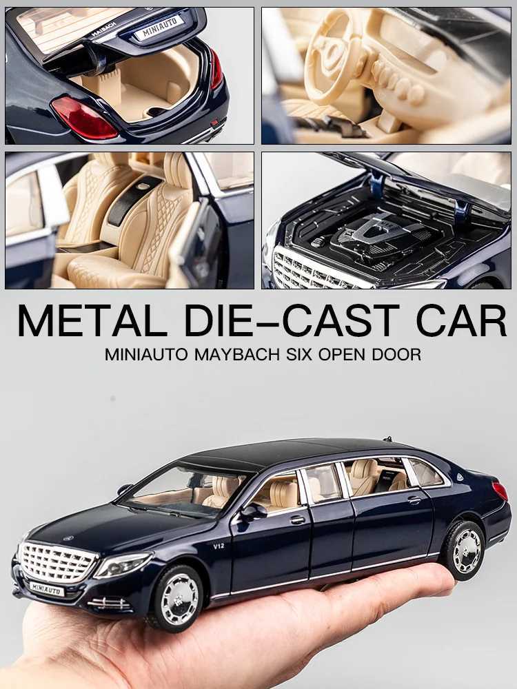 Carro elétrico / RC 1 32Mercedes-Benz Maybach S650 Modelo de carro em liga metálica Carro de brinquedo infantil Versão estendida de seis portas Simulação de modelo de carro coleção presenteL231223