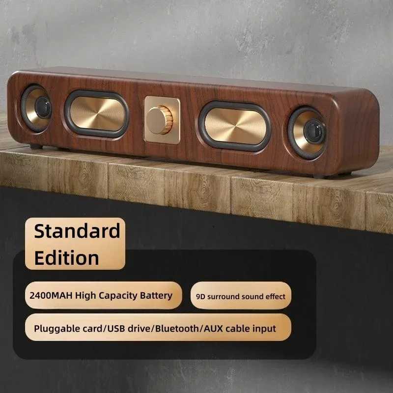 Altoparlanti da scaffale Soundbar in legno retrò Altoparlante Bluetooth portatile Computer di casa Desktop TV Teatro Audio stereo HIFI wireless Radio FM Sound Bar