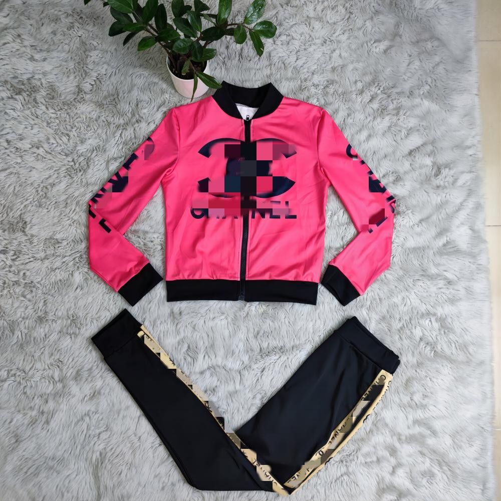 Frühling Zwei Stück Hosen Trainingsanzug Frauen Outfits Casual Print Zipper Jacke und Jogginghose Sets Freies Schiff