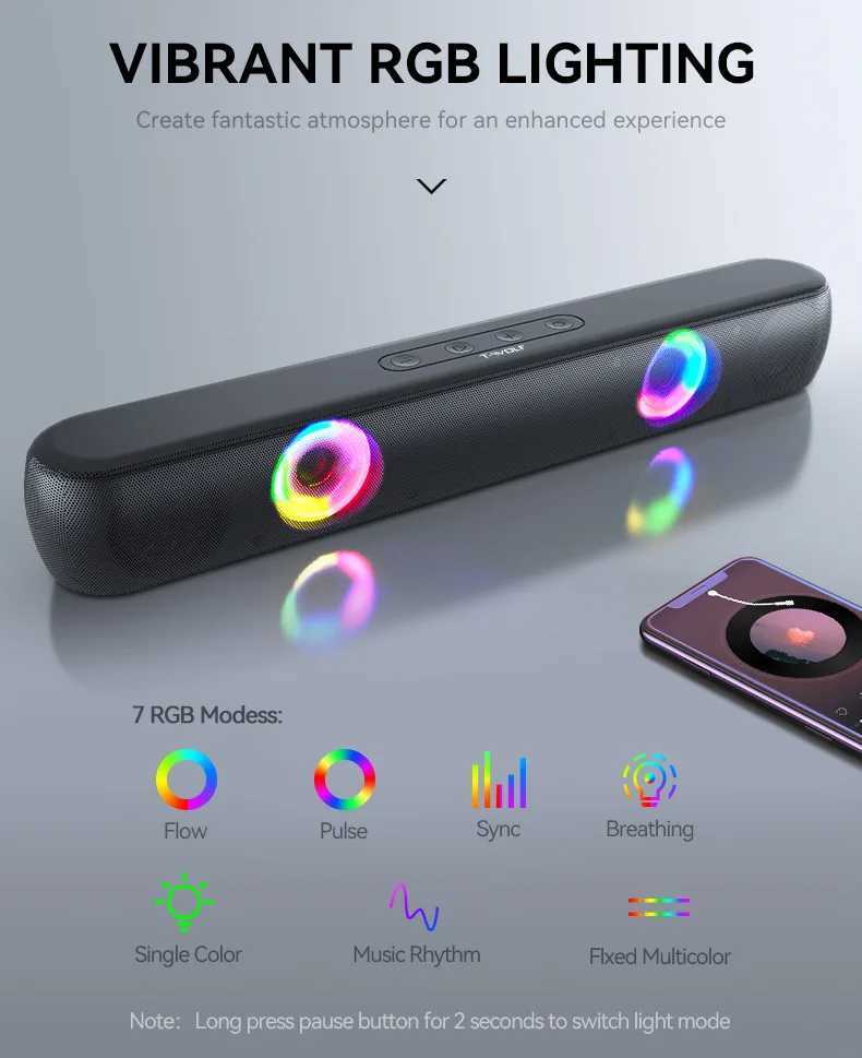 Kitaplık Hoparlörler Bluetooth 5.0 Hoparlör Masa Masası Ses Çubuğu Ses Ses Hoparlörü Masa Bilgisayar RGB Işık Subwoofer Dizüstü Bilgisayar PC için Ses Çubuğu