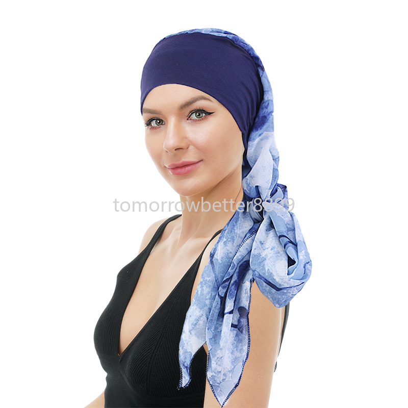 Novas mulheres de madeira substituto algodão lenço chiffon fita cachecol e chapéu moda impresso envoltório cabeça streamer boné durag pirata chapéu