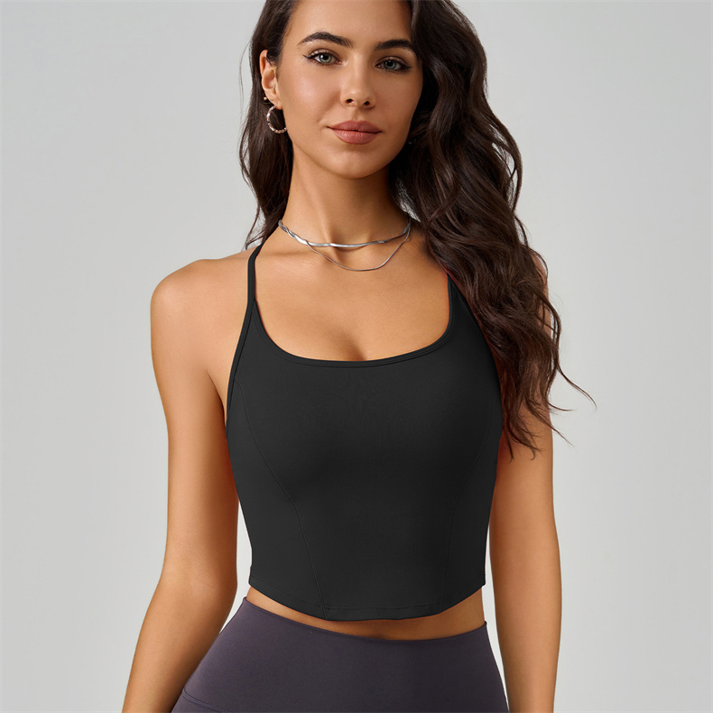 lu Yoga Reggiseni da donna Canotta aderente donna Allenamento Fitness ll Reggiseno Top da donna Push Up Senza cuciture Incrocio sul retro Canotta sportiva Intimo Corsa Palestra Nero BX021