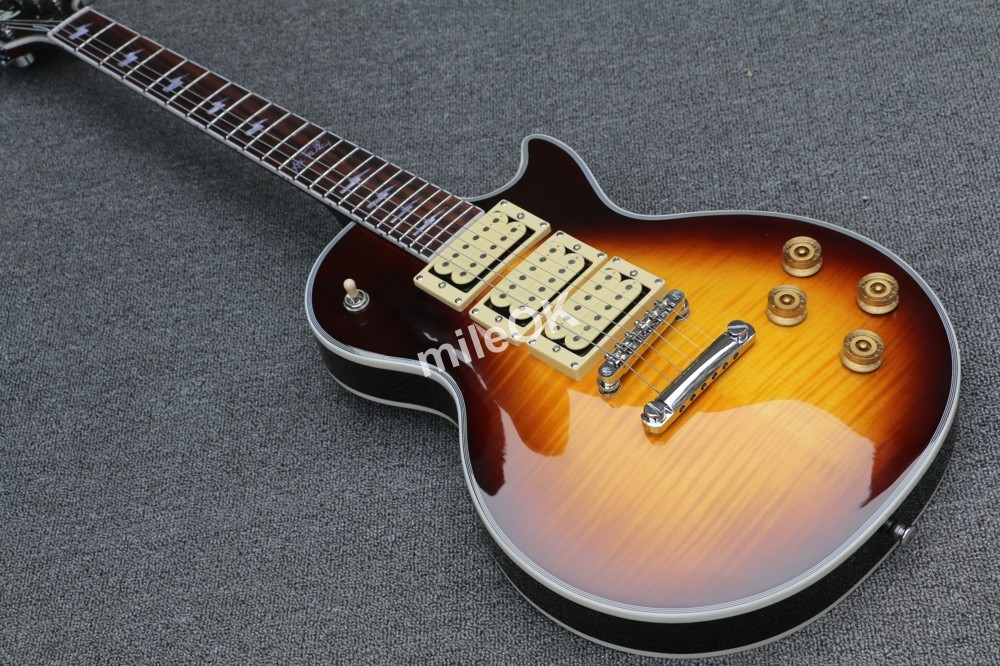 Atualizar loja personalizada Ace frehley assinatura 3 captadores sunburst tigre chama guitarra elétrica, guitarra Lep