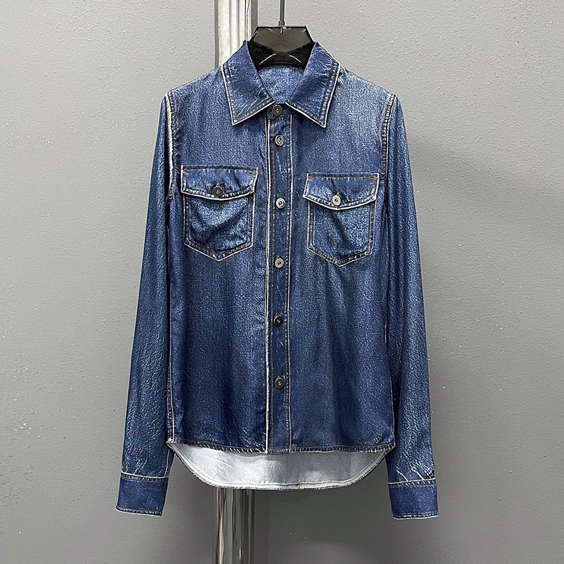 OC468M56 Spring Sould Denim Jacket Women Cotton Lasual Lapel مع ثقوب غسلها معطف الأزياء