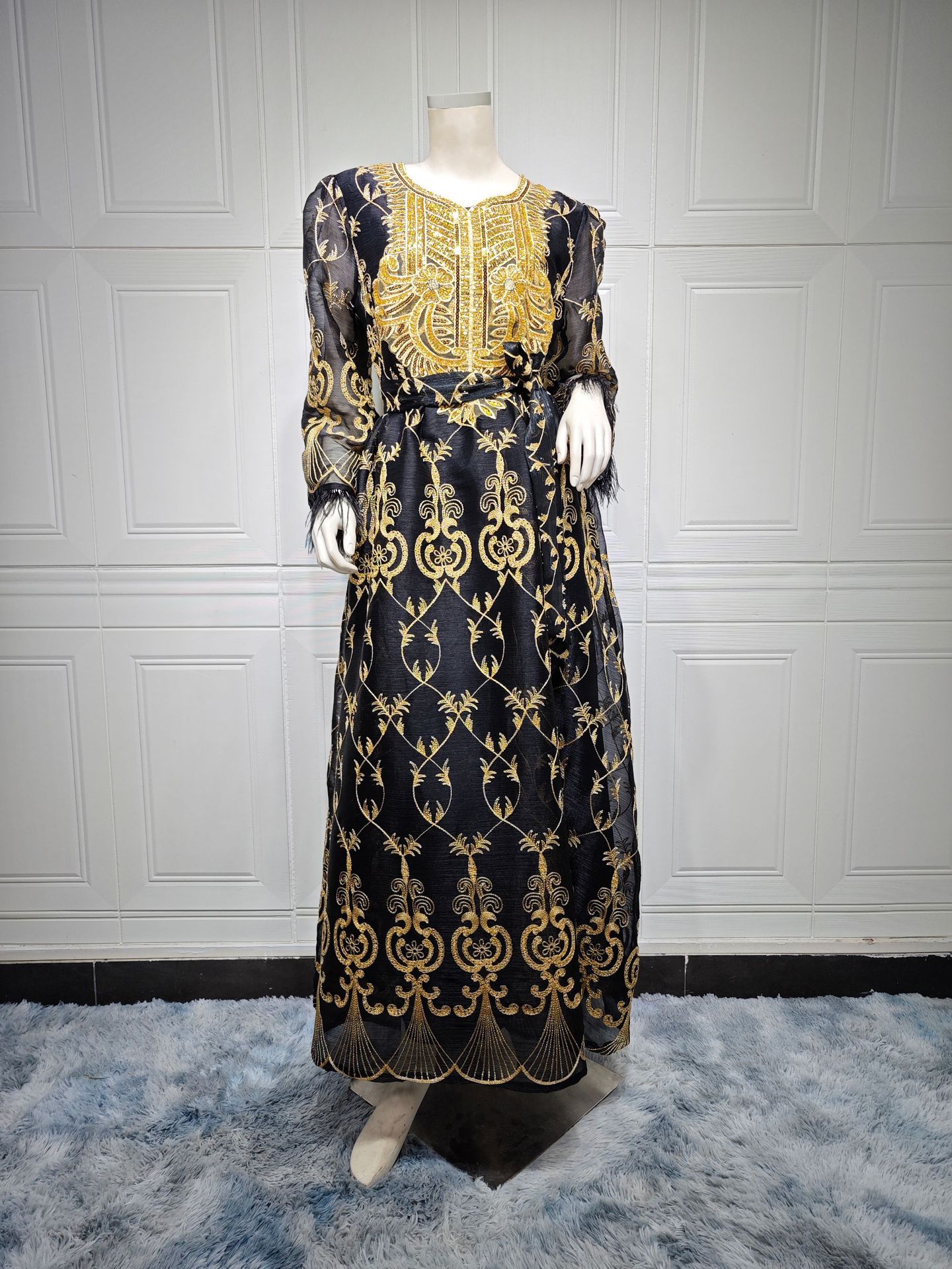 Abito da donna arabo Dubai ricamato in oro splendido Jalabiya Abaya mediorientale abito da sera musulmano eleganti abiti da festa abbigliamento etnico Ramadan