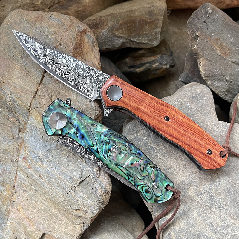 Damaskus Steel VG-10 BALL LAWERING Folding Knife Wood Handle High Hardness Camping Tactical Knives EDC Outdoor Hunting