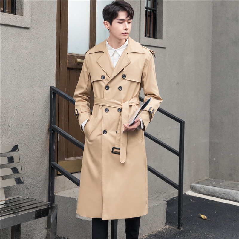 Men's Business Long Trench Coat for Tall men Spring Autumn Double Breasted Male Windbreaker England Style S-6XL