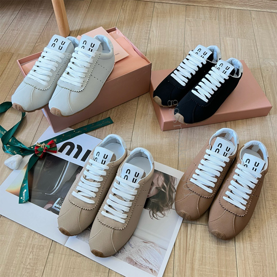 Designer tênis miui miui plataforma sapatos casuais mulheres luxo camurça plana tênis de corrida das mulheres formadores com caixa c0118