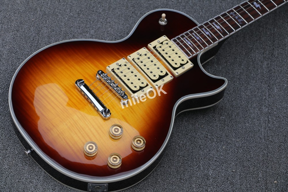 Upgrade Custom Shop Ace Frehley Signatur 3 Pickups Sunburst Tiger Flame E-Gitarre, Lep Guitarra
