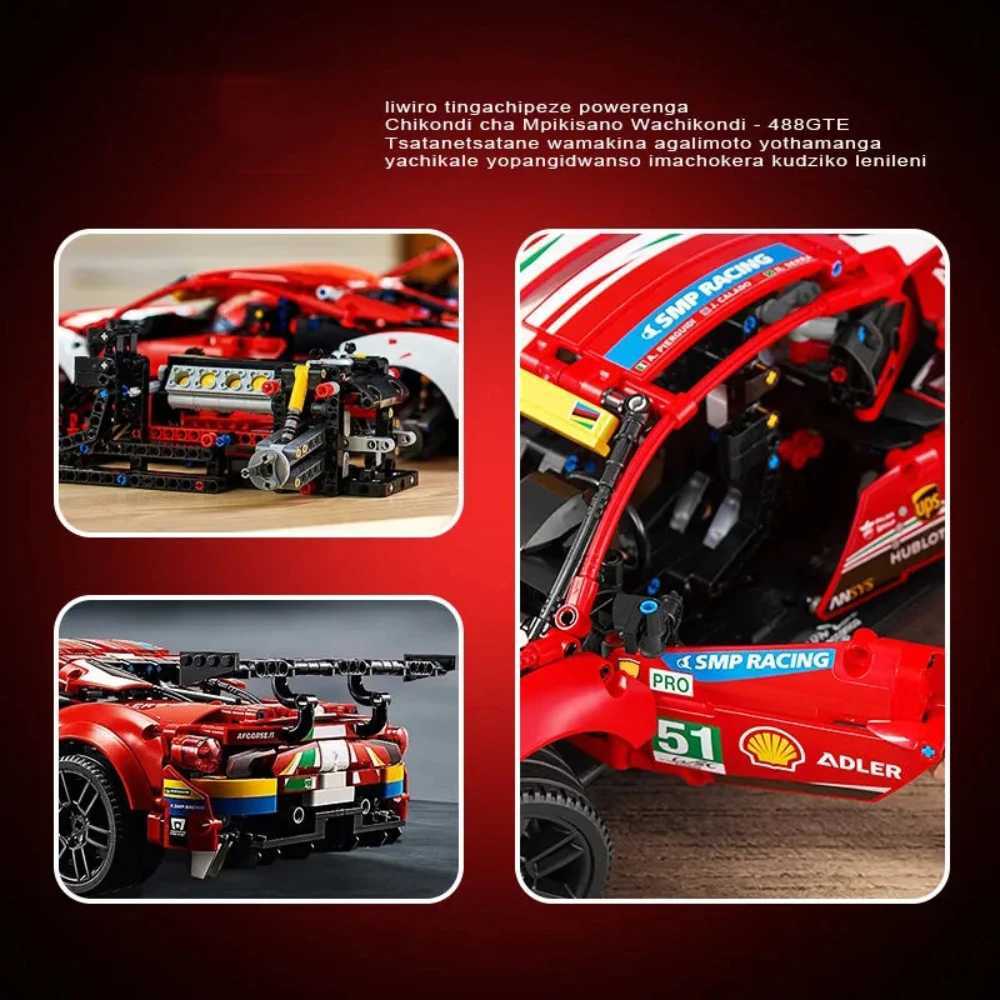 Blocks Technical Moc Red 488 Sports Car Model Assembly Building Blocks Famous Car Building Block Assembly Toy Children's Holiday GiftL231223