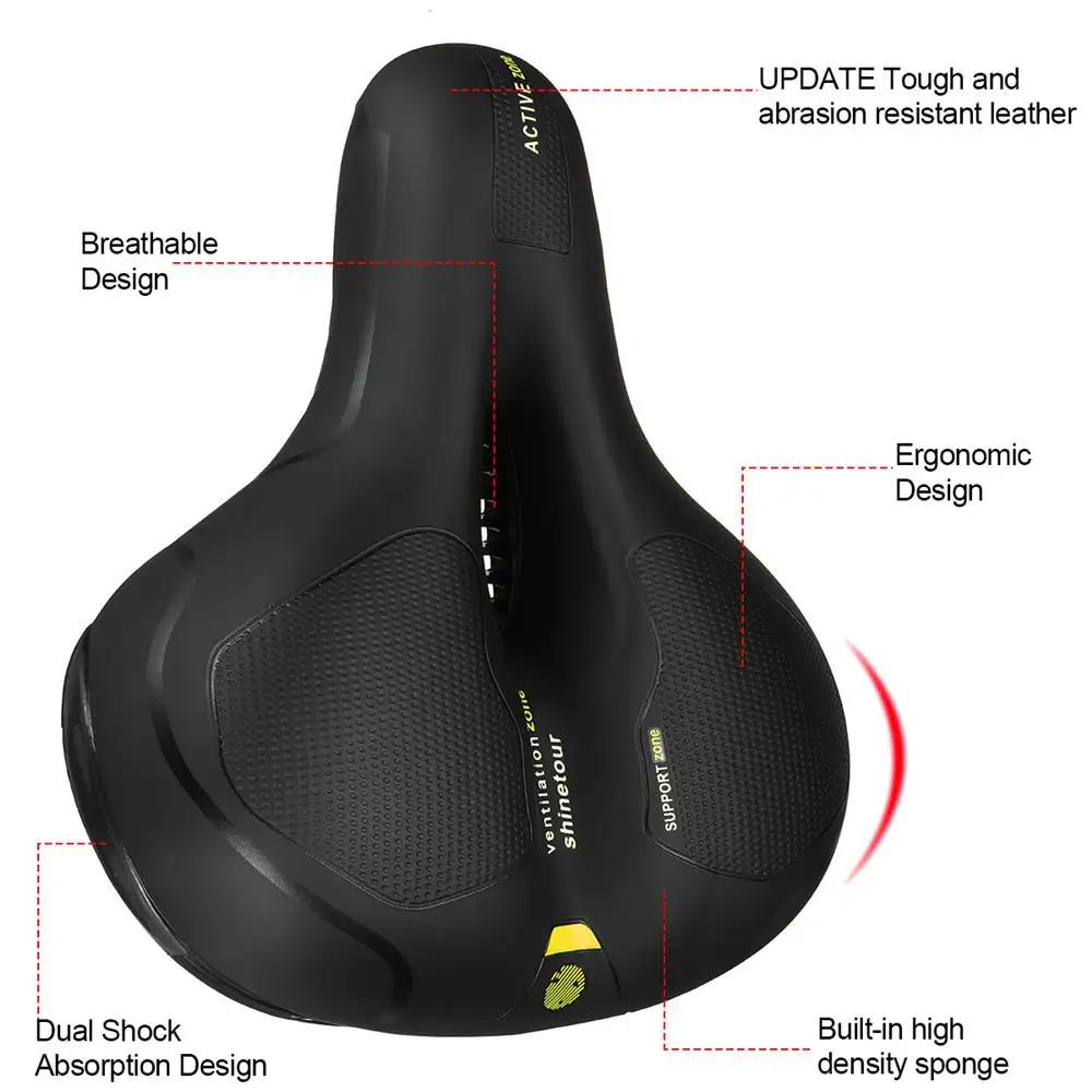 Selle Sella bici Sedile bici impermeabile Extra largo Gel Cruiser Morbido con barra riflettente Cuscino cavo ammortizzante bicicletta da montagna