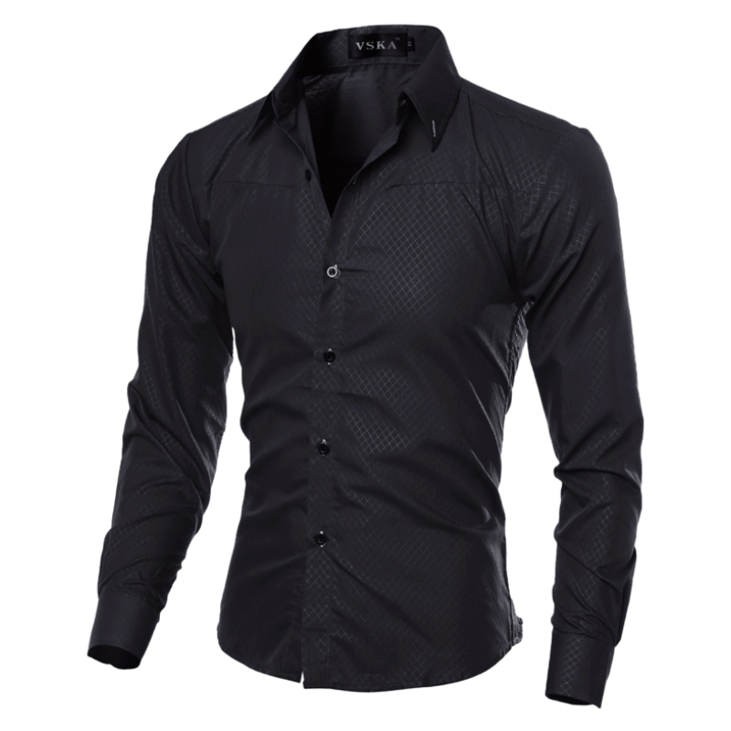 Herren-Freizeithemd in dunkler Farbe, einfarbig, Größe M-5XL, langärmeliges Herrenhemd