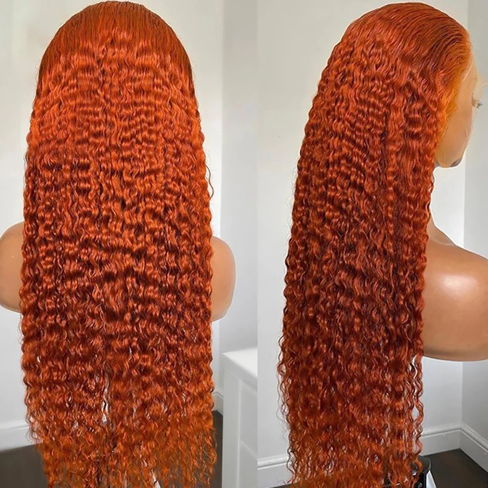 Ingwer-gelockte Lace-Front-Perücken, 13 x 4 tiefe lockige Echthaar-Perücken, orangefarbene Herbstfarben, 13 x 6 HD Deep Wave Lace Frontal-Perücken