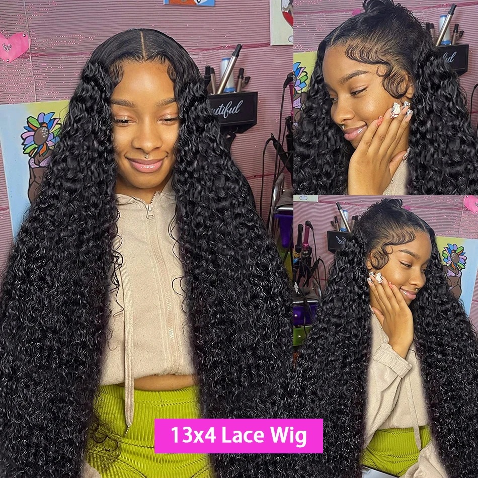 200% Loose Deep Wave 13x4 HD Lace Frontal Wig Brazilian 30 32 Inch Transparent Curly Lace Frontal Human Hair Wigs for Women