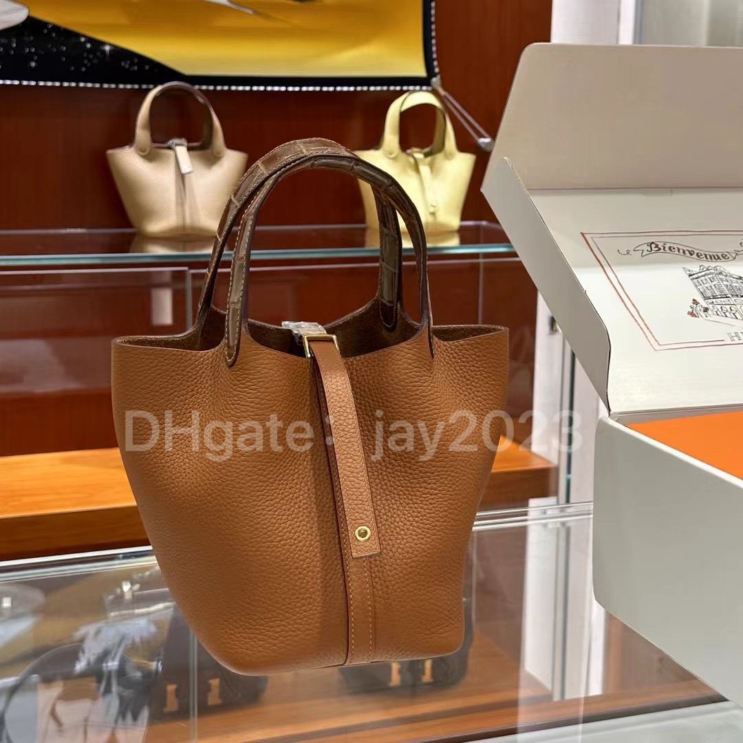 10s Tote Bag 18 cm luxe designer tas eenvoudige lichtgewicht slijtvaste tas handgemaakt lederen groentemand klassiek lederen lychee ontwerp met de hand genaaid handtas