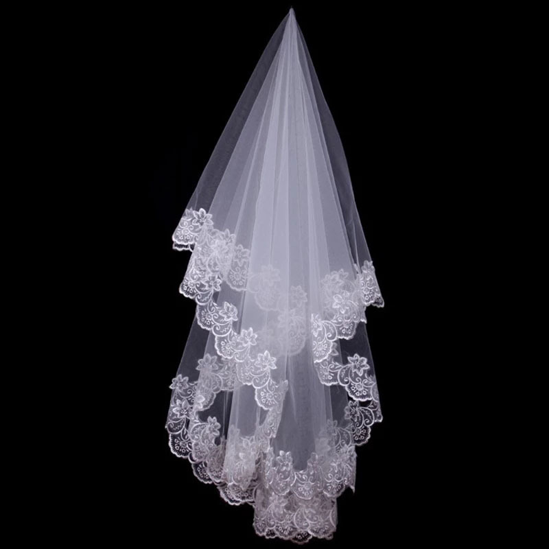 Romantic Tulle Bridal Veils White Ivory Lace Appliqued Edge Short Wedding Veils For Brides Women Hair Accessories AL2316