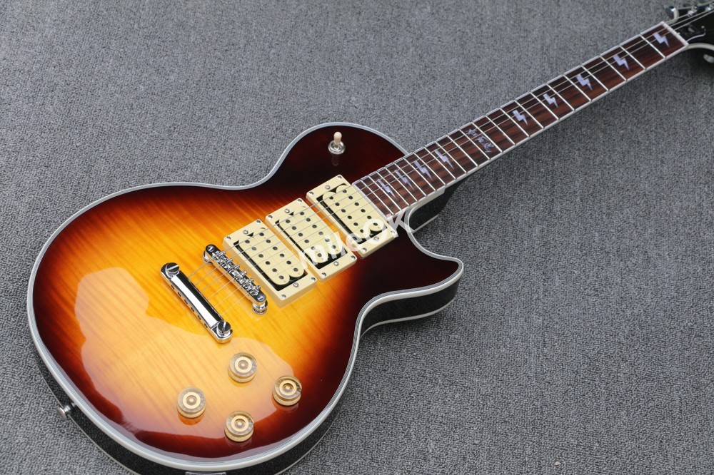 Обновленный магазин на заказ Ace frehley Signature 3 звукоснимателя Sunburst Tiger Flame электрогитара, Lep Guitarra