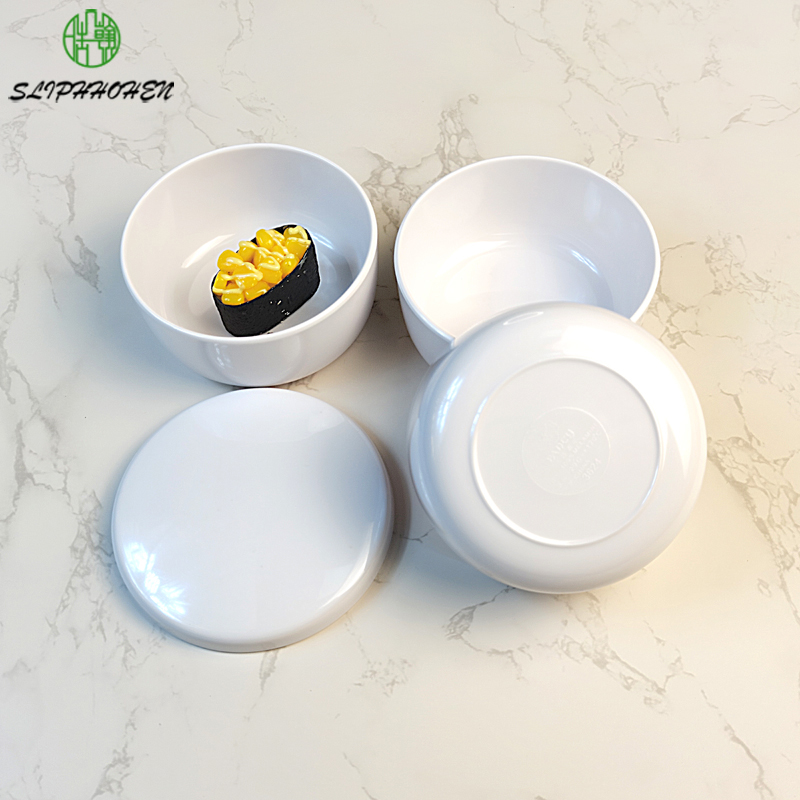 White Melamine Dinnerware Soup Bowl With Cover 4.5 Inch Restaurant Utensil Imitation Porcelain Tableware