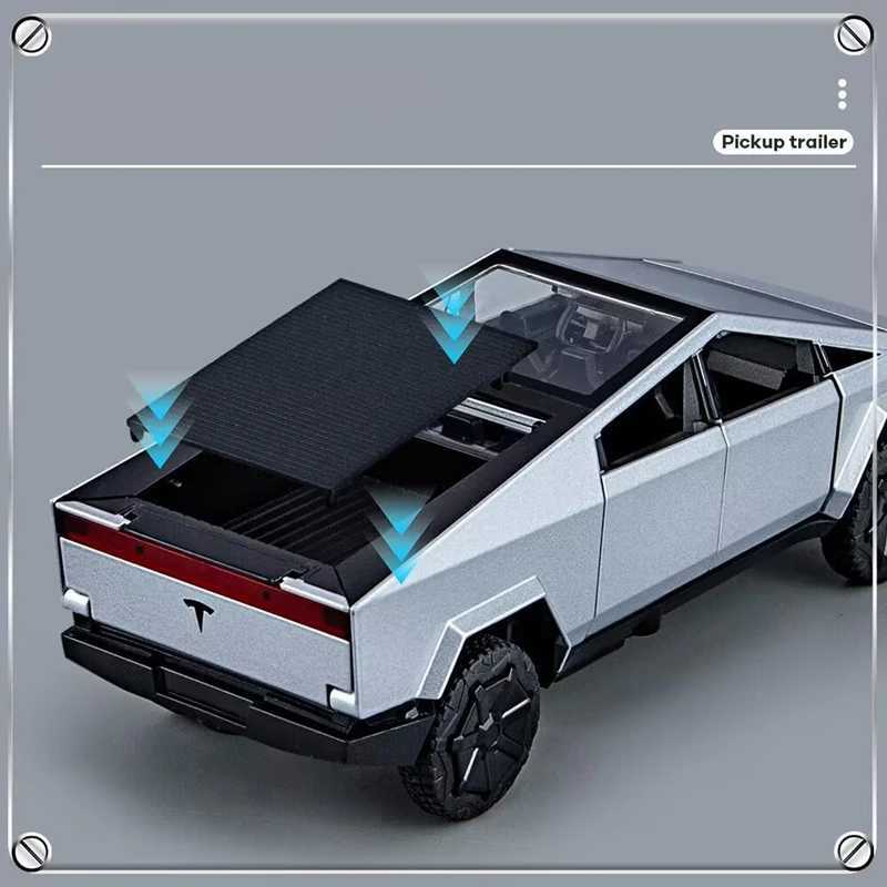 電気/RCカー1/32テスラサイバートルックピックアップトレーラーアロイカーモデルダイキャスト