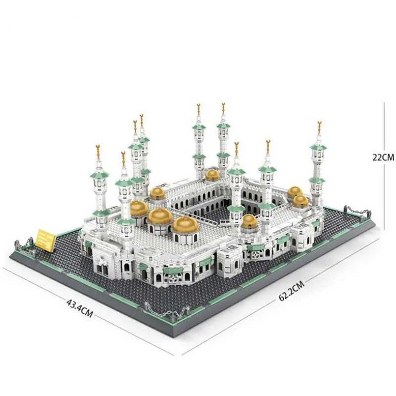 Blocks Architecture Series Great Meczet modelu Mecca Model Building Bluki klasyczne zgromadzone cegły Zestaw zabawki edukacyjne prezentsl231223