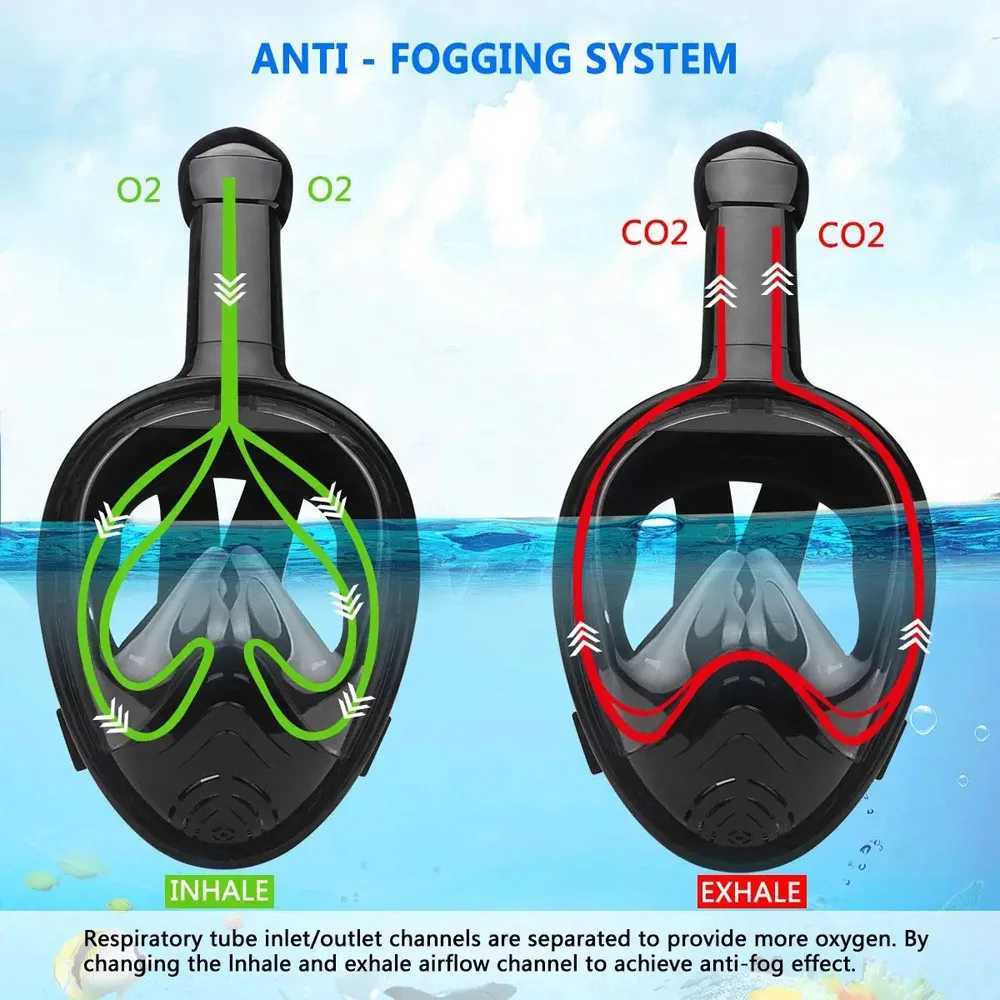 Akcesoria do nurkowania Maska z rurką na pełną twarz z odłączoną kamerą Mountsnorkeling Swimming Nurving Mask Wide View Anti-Fog Antireak dla dorosłych dzieci 240118