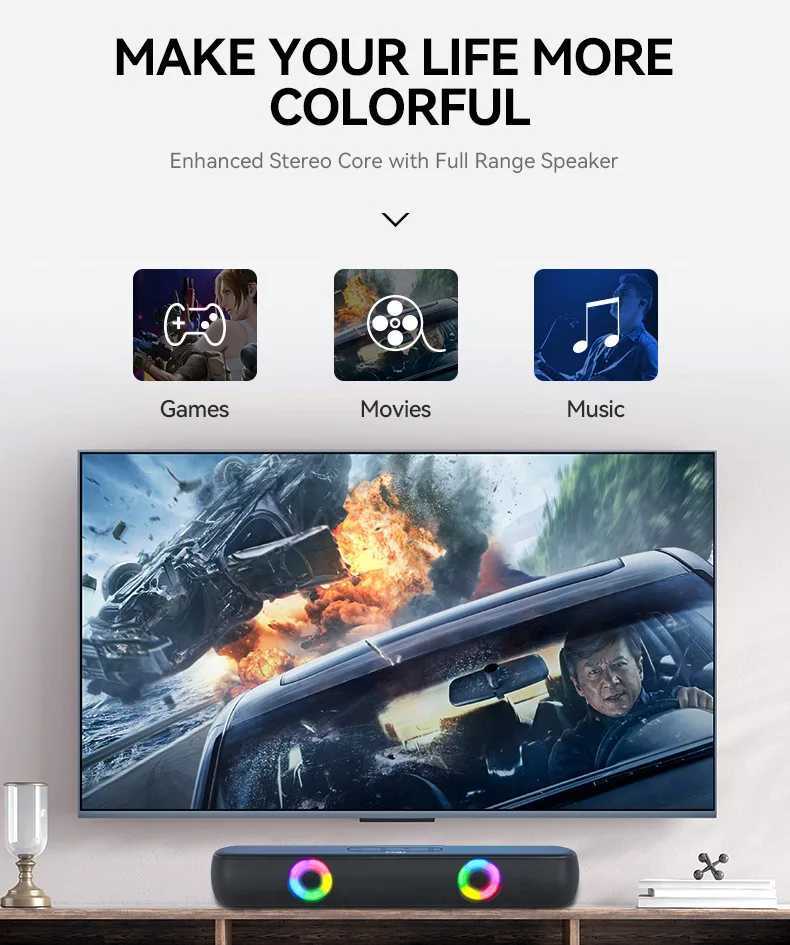 Regallautsprecher, Bluetooth 5.0-Lautsprecher, Schreibtisch, Mini-Surround-Soundbar, Audio-Lautsprecher für Schreibtisch, Computer, RGB-Licht, Subwoofer, Soundbar für Laptop-PC