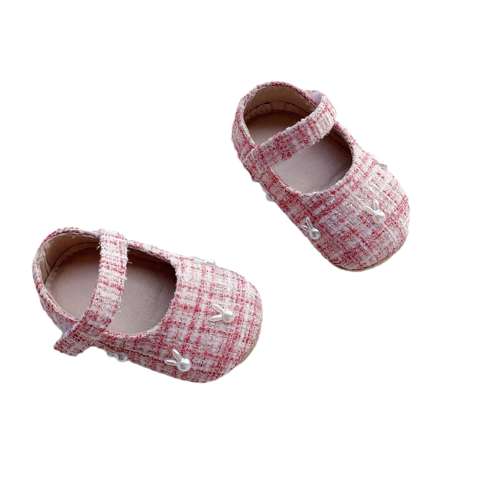 Обувь для маленьких девочек с жемчугом и аппликацией кролика, первые ходунки, детская обувь на мягкой подошве, детская обувь принцессы в клетку, нескользящая обувь Z6789