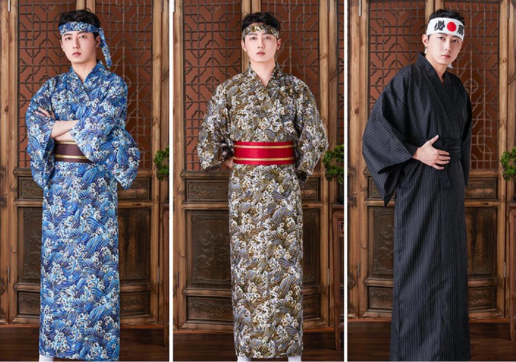 Robe Kimono japonaise pour hommes, pyjama Long, peignoir, ensemble traditionnel de samouraï, vente en gros, nouvelle mode